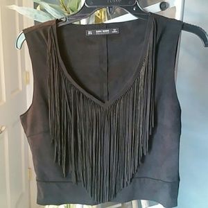 Zara Fringe Suede Black Crop Top